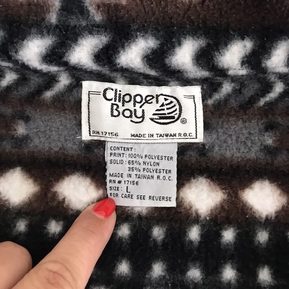 Aztec Patterned Fleece Pullover Women’s L Brown 1/4 Zip Cinch Waist